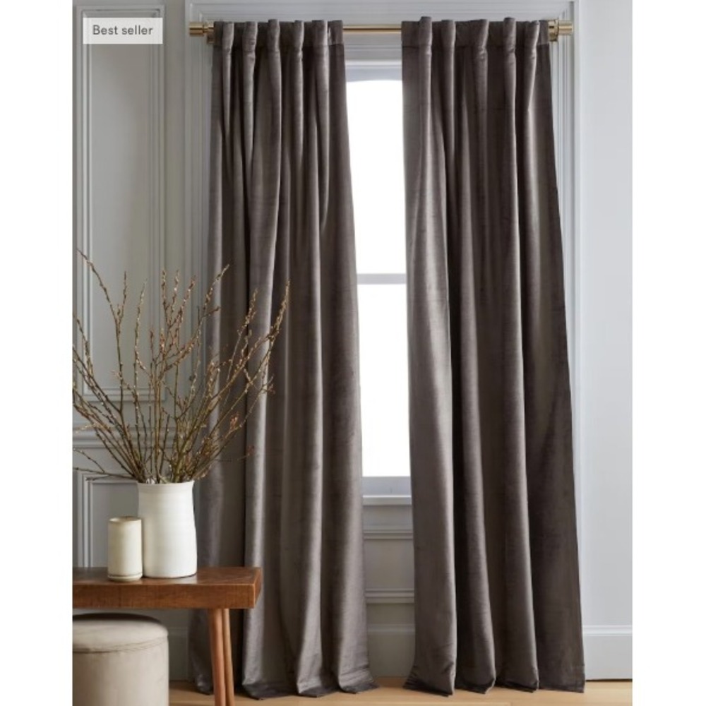 New QUINCE Slate Luster‎ Velvet Curtain Cotton Lined 48 x 96